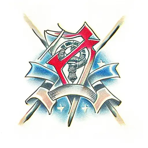 cross held up by boy tattoo design idea