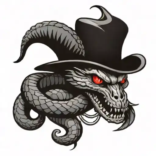 A trash polka style tattoo of a snake coiled around a Baphomet tattoo design idea