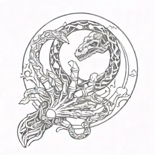 Skeleton Hand Holding Snake With Moon Behind It tattoo design idea