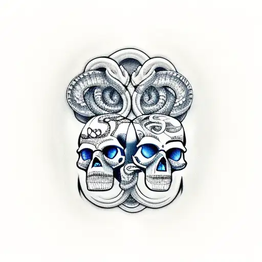 gemini,skull with snake  tattoo design idea