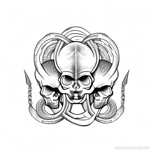gemini,skull with snake  tattoo design idea