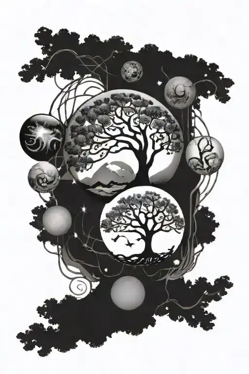 tree of life, planets, science themed tattoo featuring, dna tattoo design idea