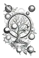 tree, planets, science themed tattoo featuring, dna tattoo design idea