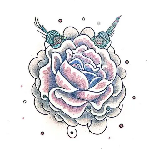 deep red carnation with love infinity with peacock feather  tattoo design idea