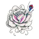 deep red carnation with love infinity with peacock feather  tattoo design idea