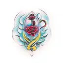 deep red carnation with love infinity with peacock feather  tattoo design idea