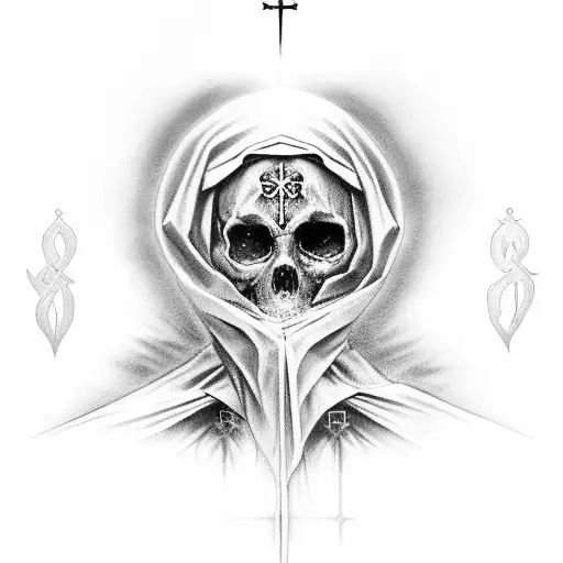 Gothic church, mother Marry and phrase "Only Gid Can Judge me " tattoo design idea