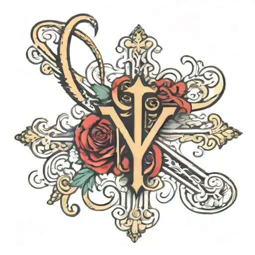 mchenry in cursive with a cross behind the m and infront of the y tattoo design idea