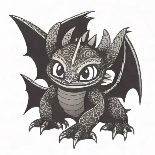 A tattoo of Toothless from 'How to Train Your Dragon' coding on a computer screen tattoo design idea