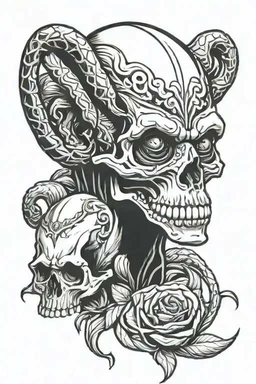 woman skull monkey cross wrapped tattoo design idea