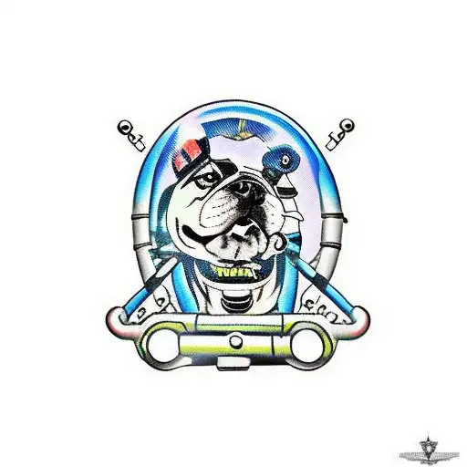 Dog wearing scuba diving gear opening clam tattoo design idea