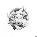 A bull and wolf intertwined in a yin and yang symbol with anime-style details tattoo design idea