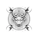 A bull and wolf intertwined in a yin and yang symbol with anime-style details tattoo design idea