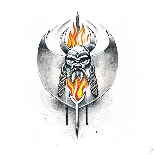Viking boat on fire illuminating army tattoo design idea