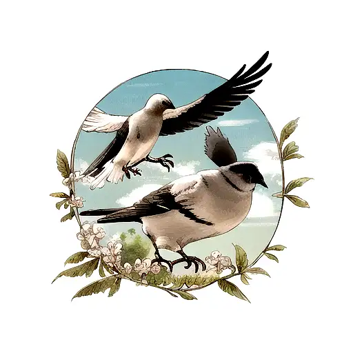 feather with birds tattoo design idea