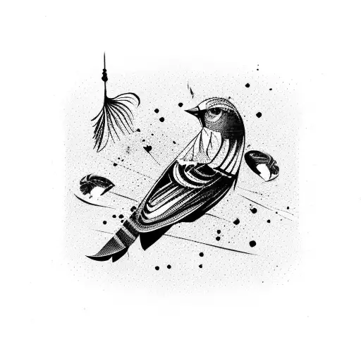 feather with birds tattoo design idea