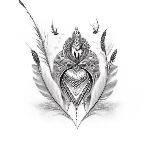 feather with birds tattoo design idea