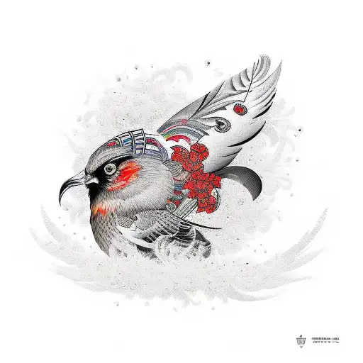 feather with birds tattoo design idea