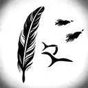 feather with birds tattoo design idea