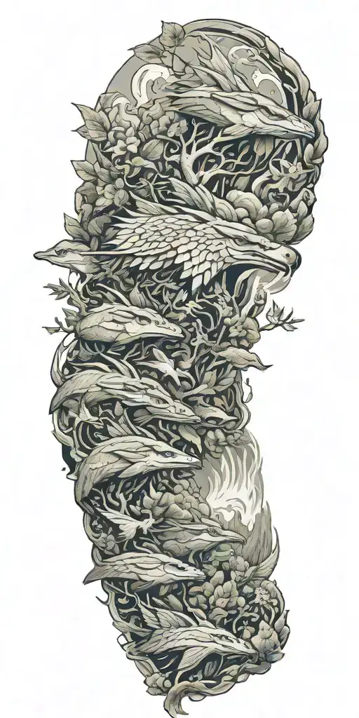 nature elements, northern myth, Military  tattoo design idea