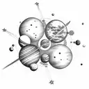 dopamin molecule structure with planets, stars and a moon tattoo design idea