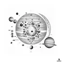 dopamin molecule structure with planets, stars and a moon tattoo design idea