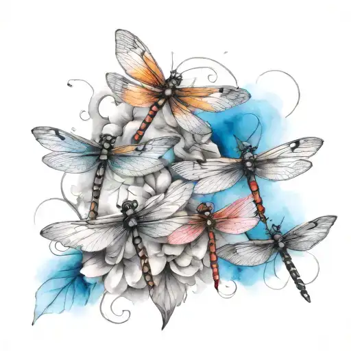 A tattoo design featuring five dragonflies, each representing one of your kids, with each dragonfly having a unique color and pattern to symbolize their individuality tattoo design idea