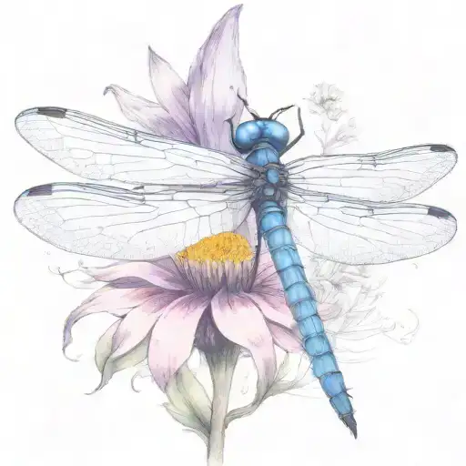 dragon fly sitting on a cone flower with kids names in the wings Zach, tieson, Nathaniel, Kris, Elyse tattoo design idea