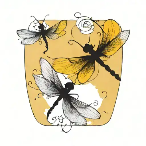 5 dragon flies coming tattoo design idea