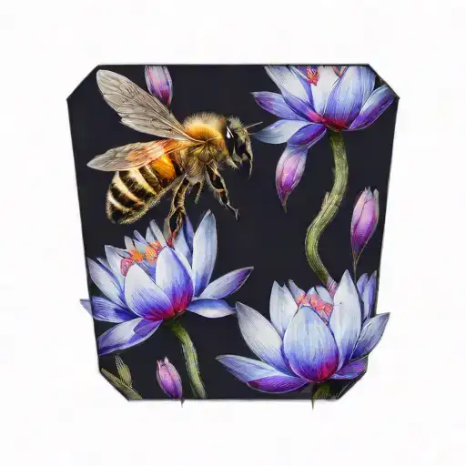 honey bee with a lotus flower  tattoo design idea