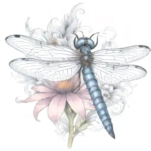 dragon fly sitting on a cone flower with kids names in the wings Zach, tieson, Nathaniel, Kris, Elyse tattoo design idea