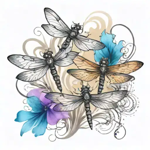 A tattoo design featuring five dragonflies, each representing one of your kids, with each dragonfly having a unique color and pattern to symbolize their individuality tattoo design idea