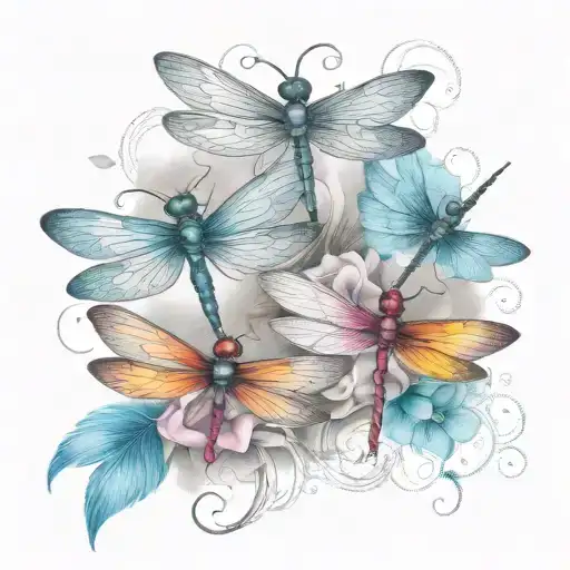 A tattoo design featuring five dragonflies, each representing one of your kids, with each dragonfly having a unique color and pattern to symbolize their individuality tattoo design idea