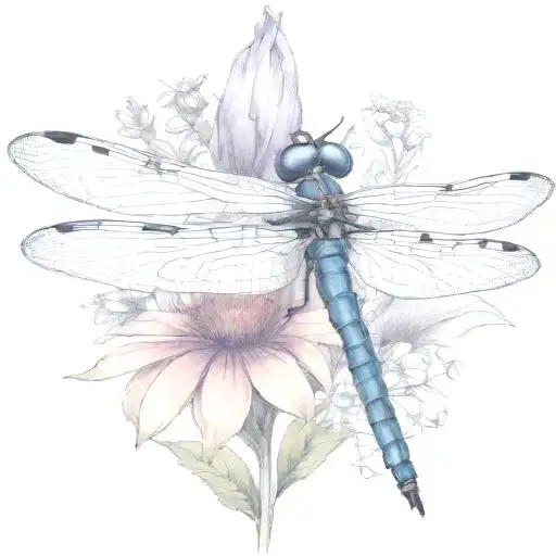 dragon fly sitting on a cone flower with kids names in the wings Zach, tieson, Nathaniel, Kris, Elyse tattoo design idea