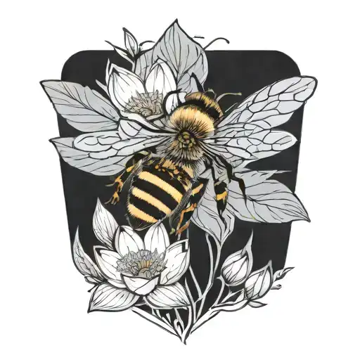 honey bee with a lotus flower  tattoo design idea