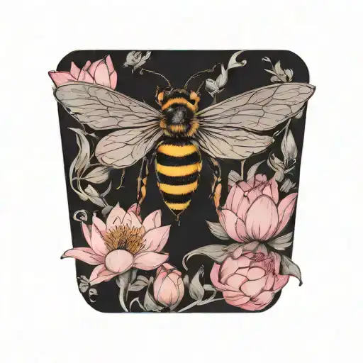 honey bee with a lotus flower  tattoo design idea