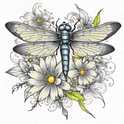 ColorInfused Black and Grey "A Tattoo Design Of A Mother Dragonfly