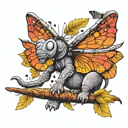 A dragonfly perched on an elephant's trunk, symbolizing the harmony between your love for nature and family tattoo design idea