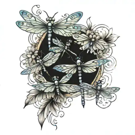A tattoo design featuring 5 dragonflies, each representing one of your children, surrounded by cone flowers tattoo design idea