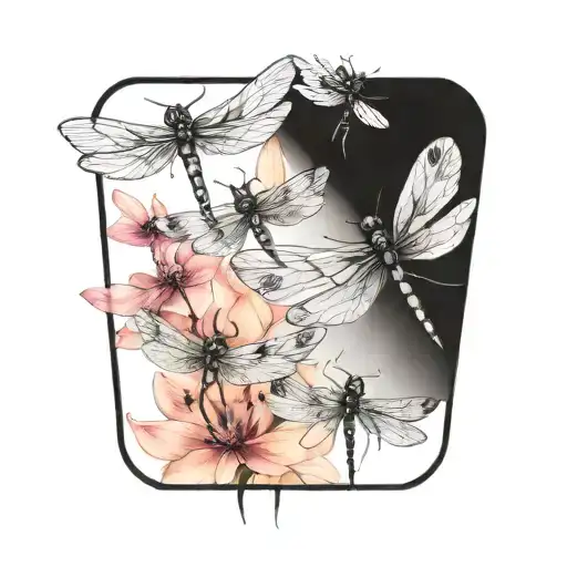 5 dragon flies coming tattoo design idea