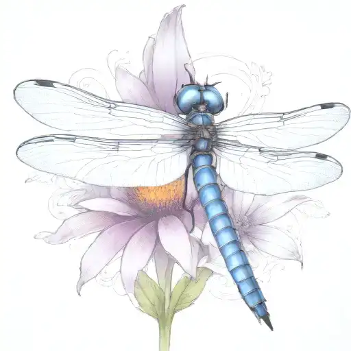 dragon fly sitting on a cone flower with kids names in the wings Zach, tieson, Nathaniel, Kris, Elyse tattoo design idea