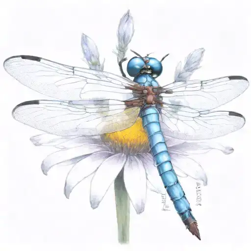 dragon fly sitting on a cone flower with kids names in the wings Zach, tieson, Nathaniel, Kris, Elyse tattoo design idea