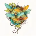 A tattoo design featuring five dragonflies, each representing one of your kids, with each dragonfly having a unique color and pattern to symbolize their individuality tattoo design idea
