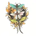 A tattoo design featuring five dragonflies, each representing one of your kids, with each dragonfly having a unique color and pattern to symbolize their individuality tattoo design idea