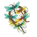 A tattoo design featuring five dragonflies, each representing one of your kids, with each dragonfly having a unique color and pattern to symbolize their individuality tattoo design idea