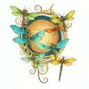 A tattoo design featuring five dragonflies, each representing one of your kids, with each dragonfly having a unique color and pattern to symbolize their individuality tattoo design idea