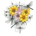 A tattoo design featuring five dragonflies, each representing one of your children, with their names subtly incorporated into the wings tattoo design idea