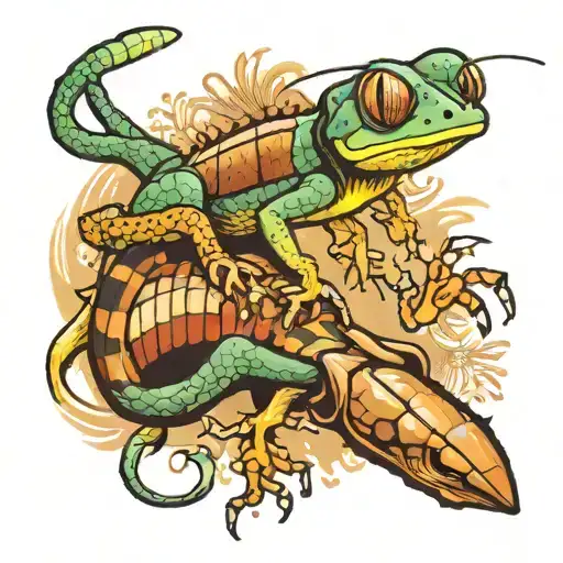 a gecko killing a cockroach tattoo design idea