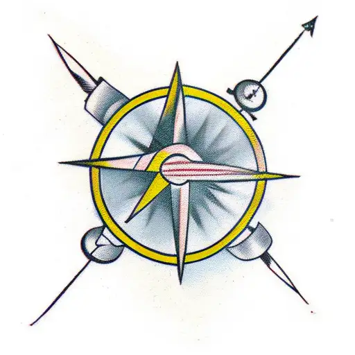 Arrow with compass and clock tattoo design idea