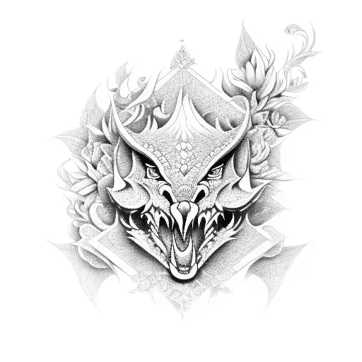 dragao, fogo, flores  tattoo design idea